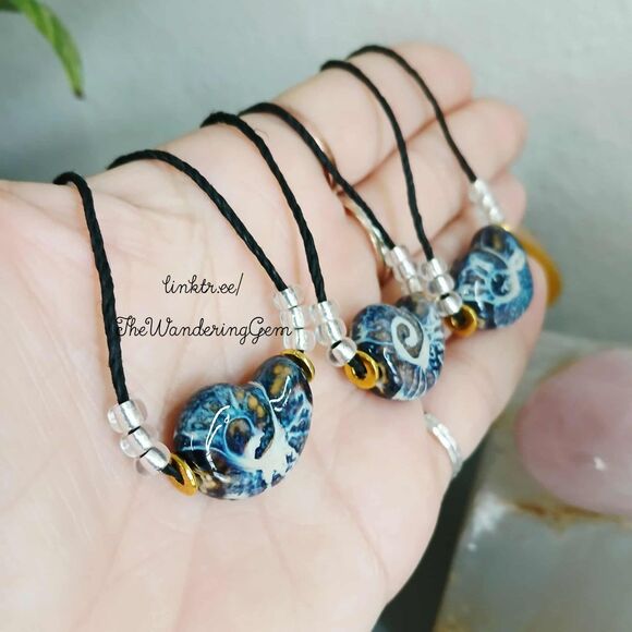 Adjustable Nautilus Shell Necklace, Ceramic Jewelry, Boho Chic, 16-19" - Picture 2 of 5